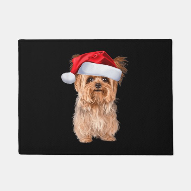 Felpudo Navidades Cute Yorkshire Terrier Santa Puppy (Anverso)