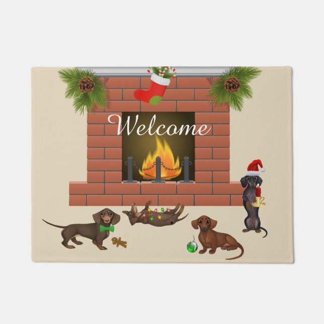 Felpudo Navidades Dachshund Door Mat Welcome Mat (Anverso)
