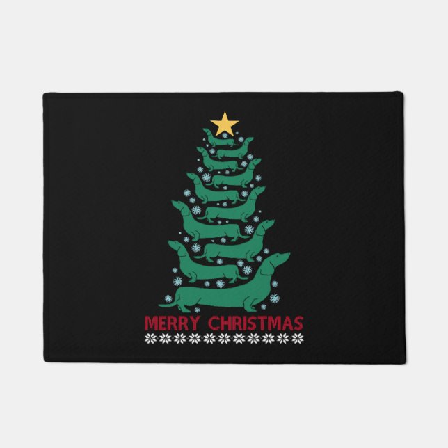 Felpudo Navidades Dachshund Tree Merry Xmas Doxie Dog Love (Anverso)
