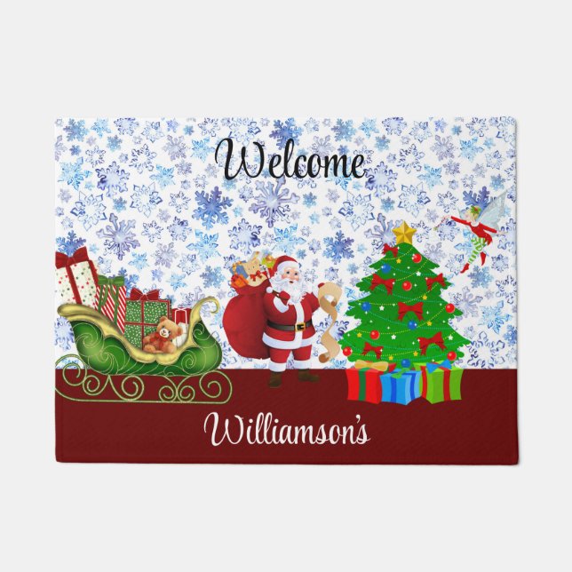 Felpudo Navidades dan la bienvenida a Santa Claus haciendo (Anverso)