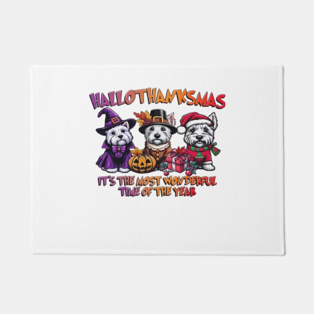 Felpudo Navidades de Acción de Gracias de Escocia Terrier  (Anverso)