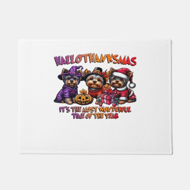 Felpudo Navidades de Acción de Gracias de Yorkshire Terrie (Anverso)