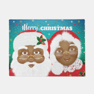 Felpudo Navidades de African American Santa y Mrs Claus