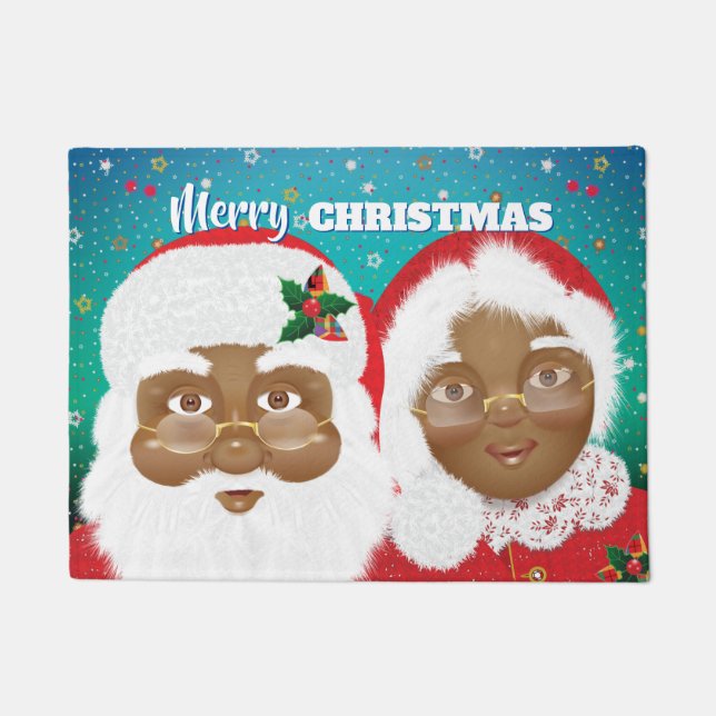 Felpudo Navidades de African American Santa y Mrs Claus (Anverso)