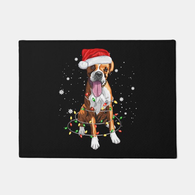 Felpudo Navidades de árbol de perros boxer iluminan Navida (Anverso)