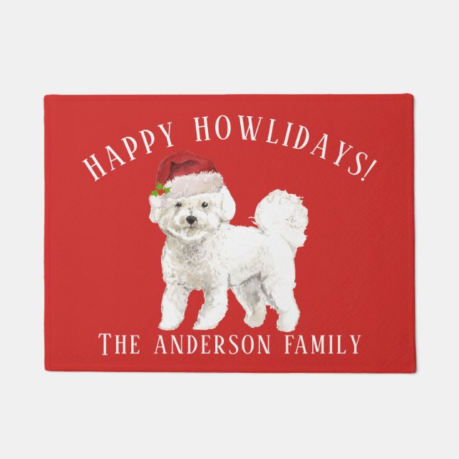 Felpudo Navidades de Bichon Frise Happy Howlidays (Anverso)