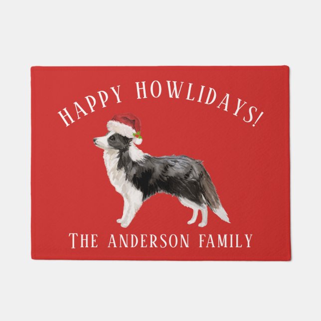 Felpudo Navidades de Border Collie Happy Howlidays (Anverso)