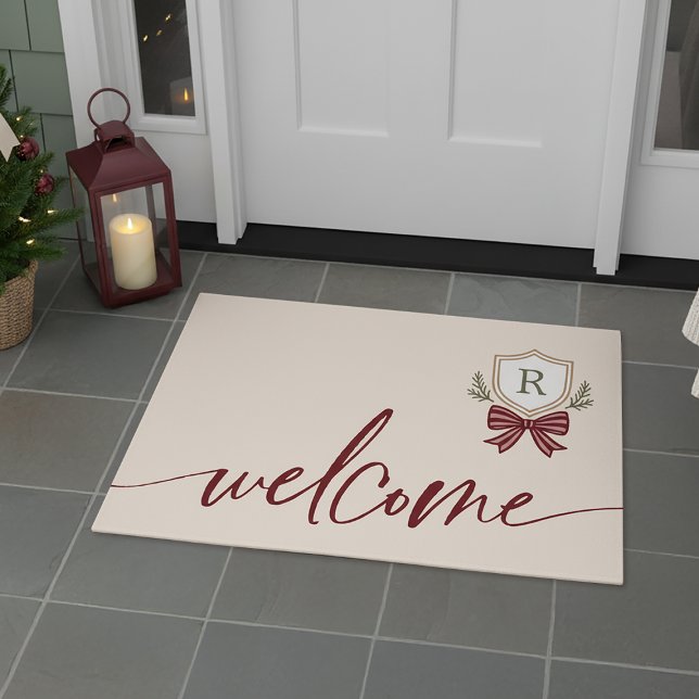Felpudo Navidades de Bow de vacaciones de un monograma de  (Shown on a 24" x 36" doormat)