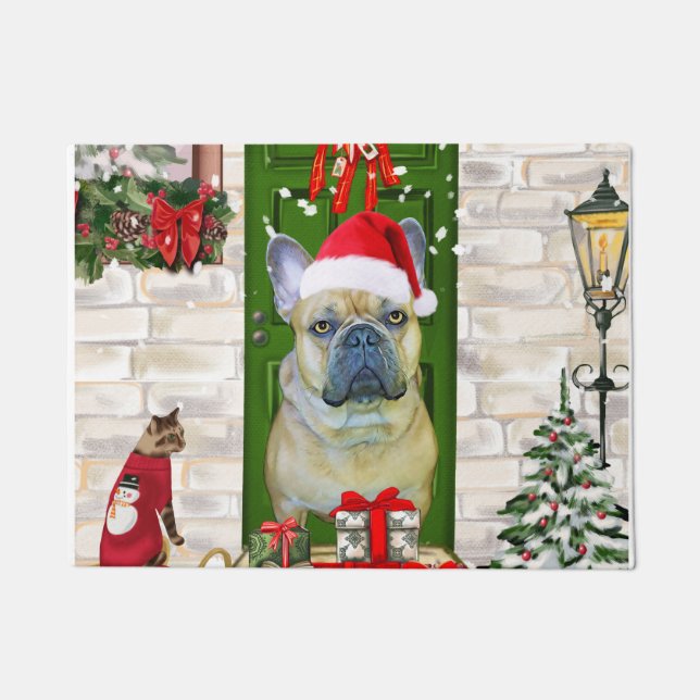 Felpudo Navidades de Bulldog de Francia (Anverso)