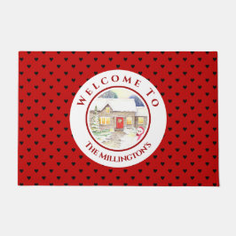 Felpudo Navidades de cabaña con nieve Patrón de corazón az