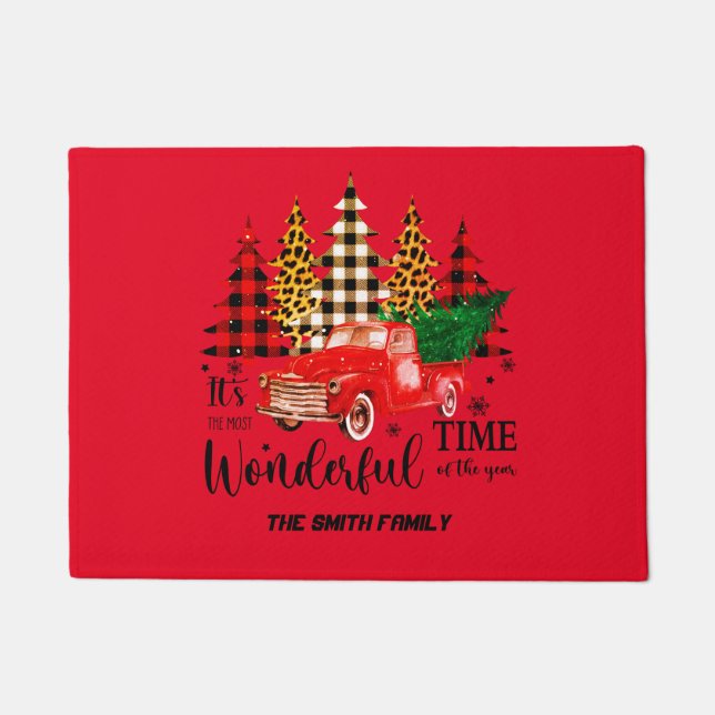 Felpudo Navidades de camiones rojos de época Doormat (Anverso)