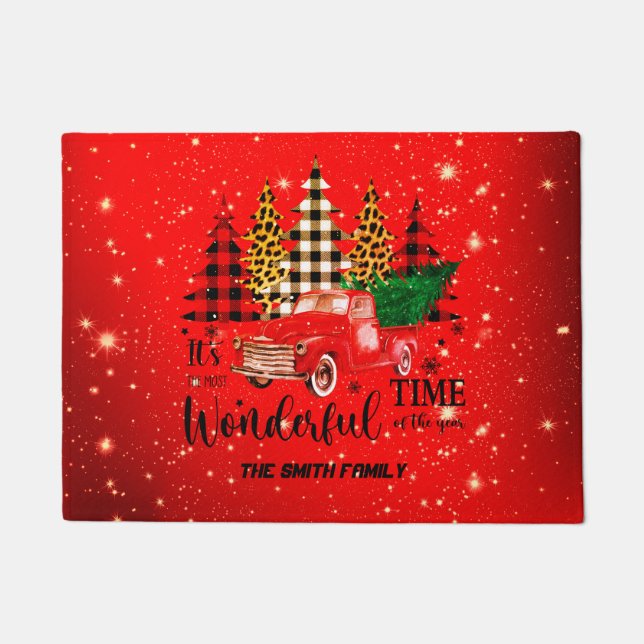 Felpudo Navidades de camiones rojos de época Doormat (Anverso)