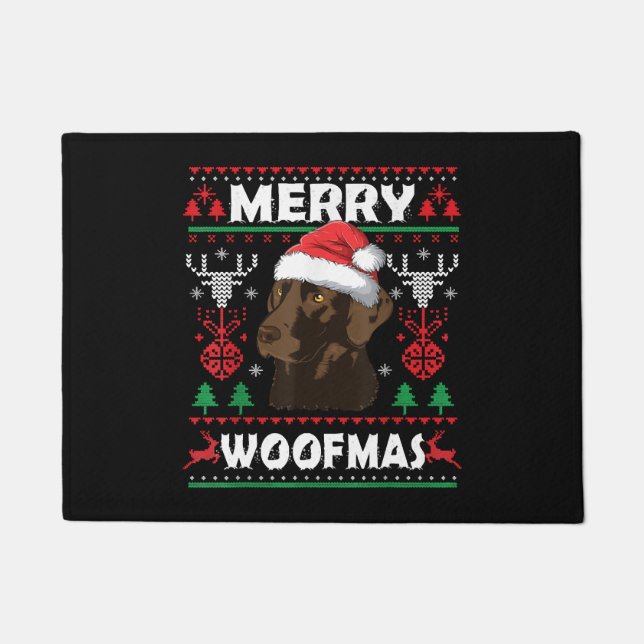 Felpudo Navidades de chocolate de maderas Woofmas Labrador (Anverso)