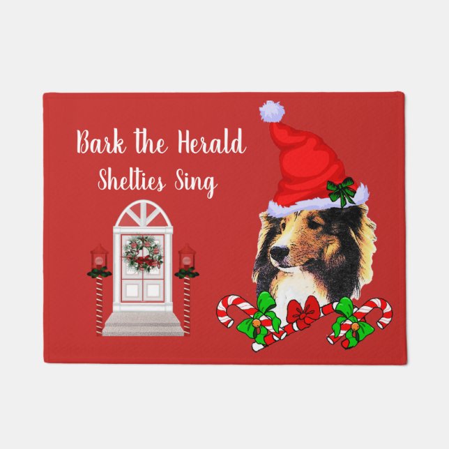 Felpudo Navidades de Cute Sheltie Santa (Anverso)