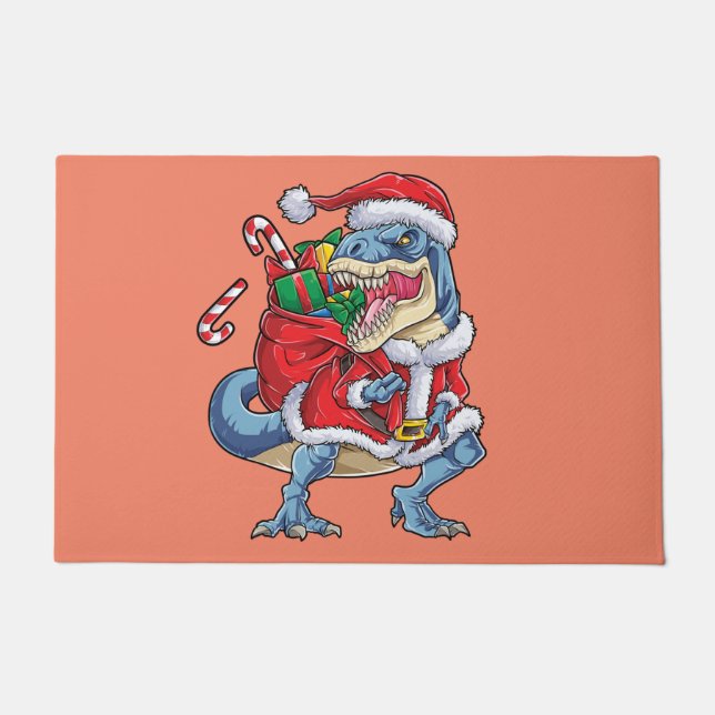 Felpudo Navidades de Dinosaurios Hombres Santa Claus T rex (Anverso)