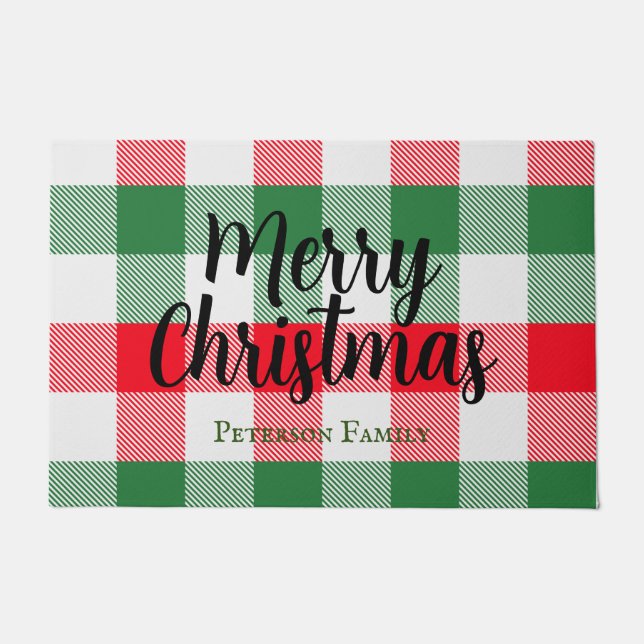 Felpudo Navidades de familia blanco verde y rojo búfalo to (Anverso)