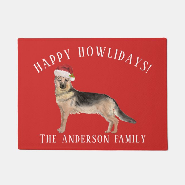 Felpudo Navidades de German Shepherd Happy Howlidays (Anverso)
