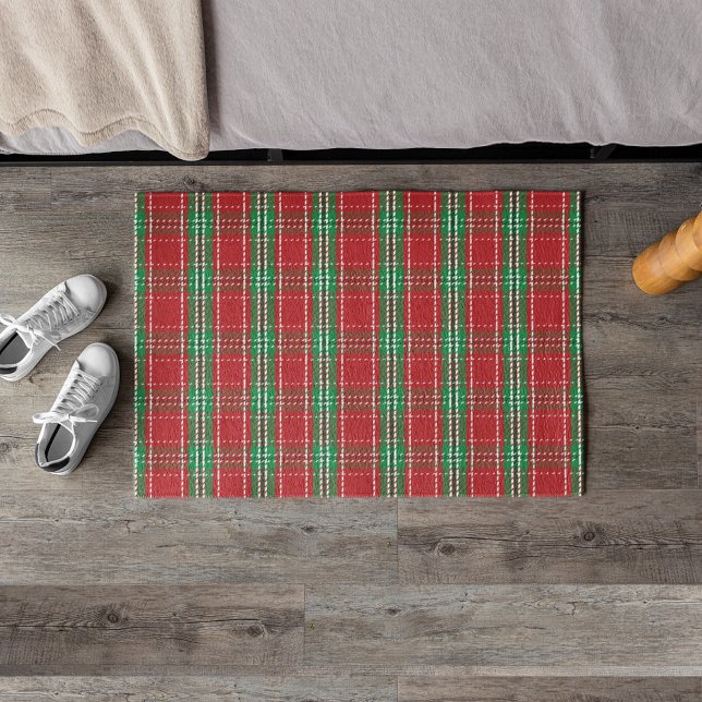 Felpudo Navidades de granja Rustic Holiday Red Plaid (Classic red and green holiday classic country plaid pattern )