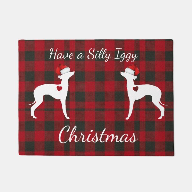 Felpudo Navidades de Greyhound italianos Door Mat, Iggy Ru (Anverso)