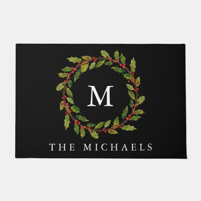 Felpudo Navidades de Holly Berry Wreath (Anverso)