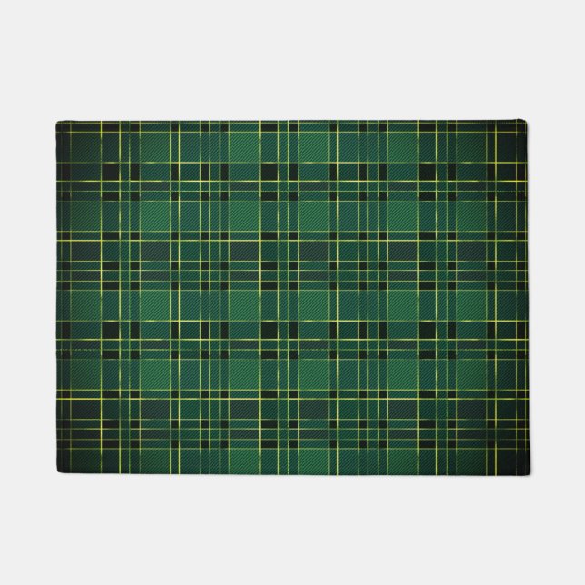 Felpudo Navidades de invierno Green & Black Tartan & Relie (Anverso)
