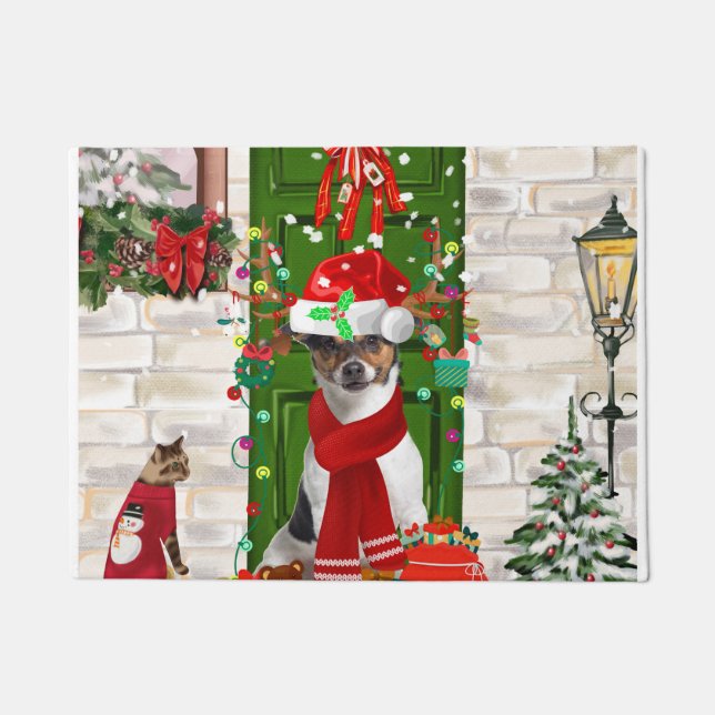 Felpudo Navidades de Jack Russell Dog (Anverso)