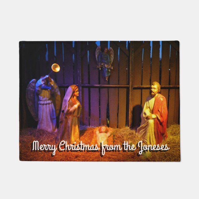 Felpudo Navidades de la escena de la natividad se exhiben  (Anverso)