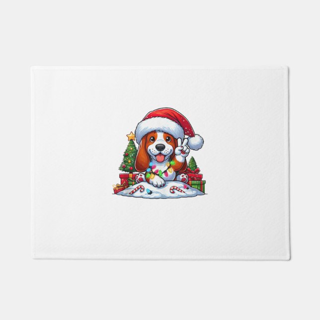 Felpudo Navidades de la Mano de Paz Basset Hound iluminan  (Anverso)