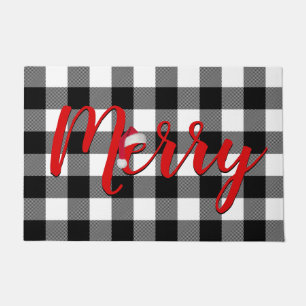 Felpudo Navidades de la placa de búfalo blanco y negro