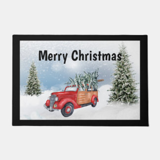 Felpudo Navidades de madera roja vintage