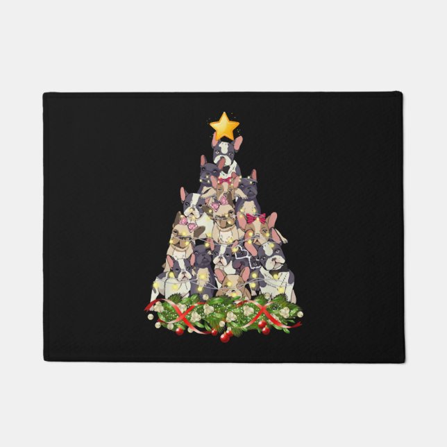 Felpudo Navidades de perro Bulldog francés Decoración lige (Anverso)