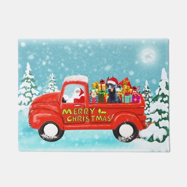 Felpudo Navidades de perro de Doberman (Anverso)