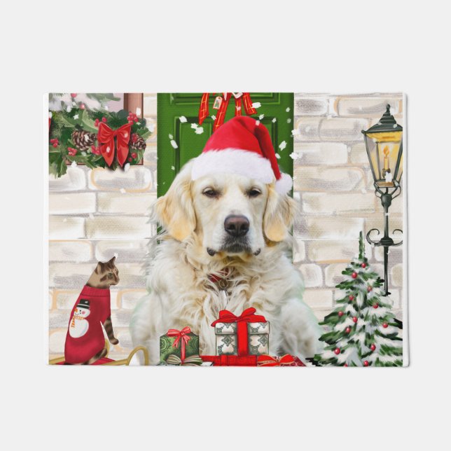 Felpudo Navidades de perro de Golden Retriever (Anverso)