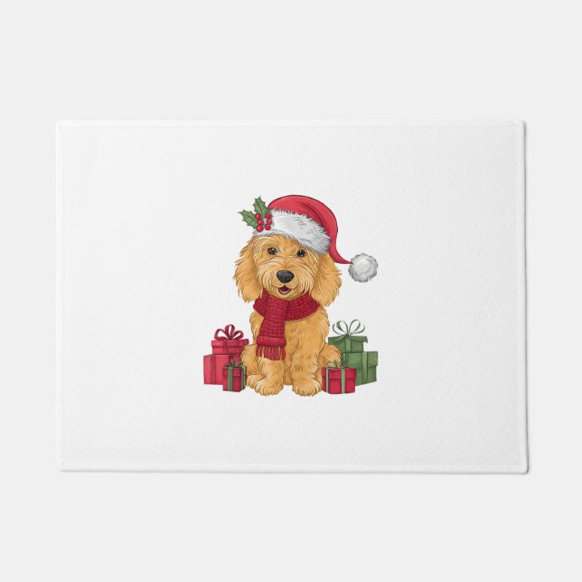 Felpudo Navidades de perro de Goldendoodle con traje de pe (Anverso)