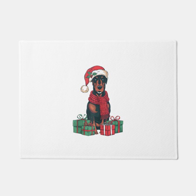 Felpudo Navidades de Perro Doberman de Santa Hat Lughting (Anverso)