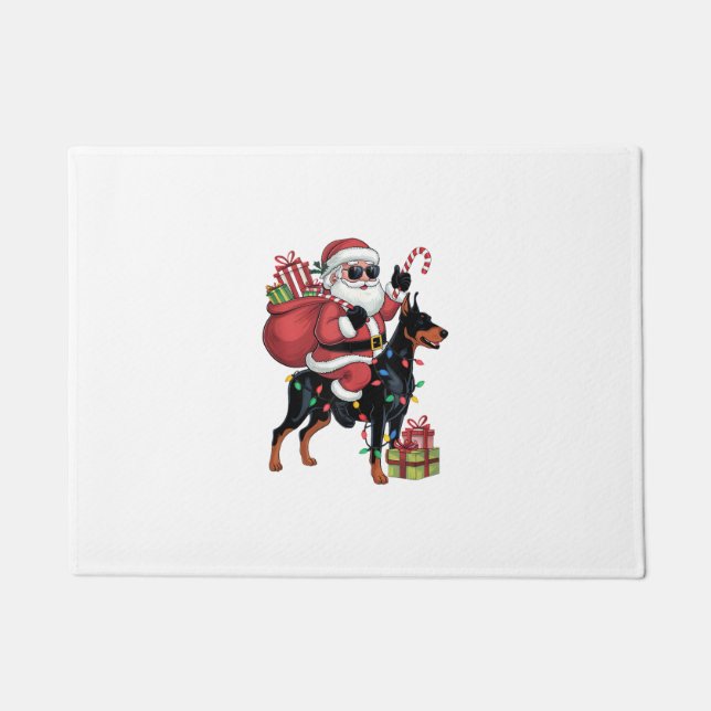 Felpudo Navidades de Perro Doberman en Santa Riding (Anverso)