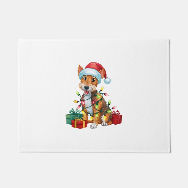 Felpudo Navidades de Perro Terrier de Santa Hat Fox (Anverso)