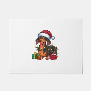Felpudo Navidades de perros de Santa Hat Dachshund que ilu