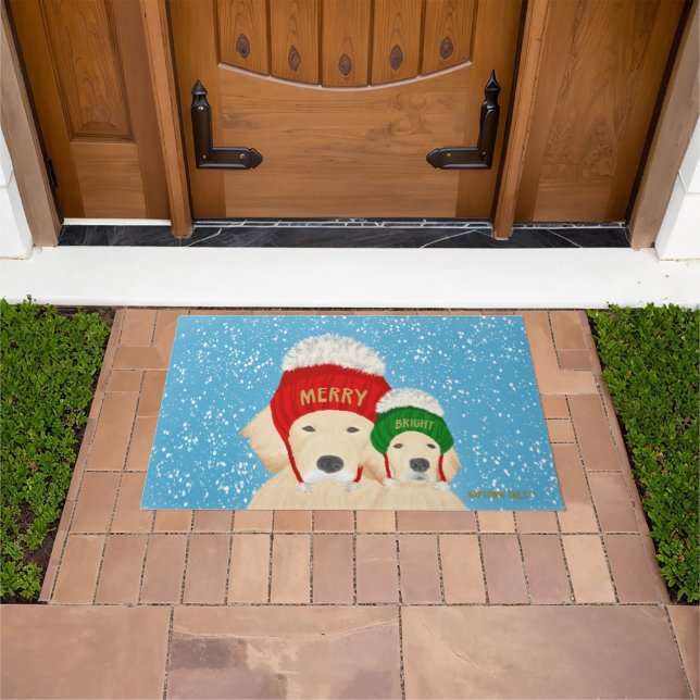 Felpudo Navidades de perros merry y brillantes Doormat (Exterior)