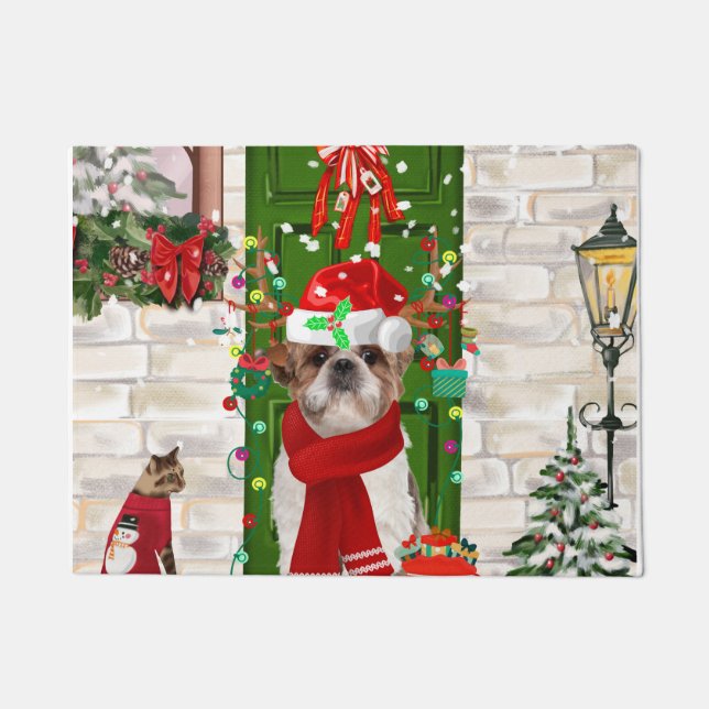 Felpudo Navidades de perros Shih Tzu (Anverso)