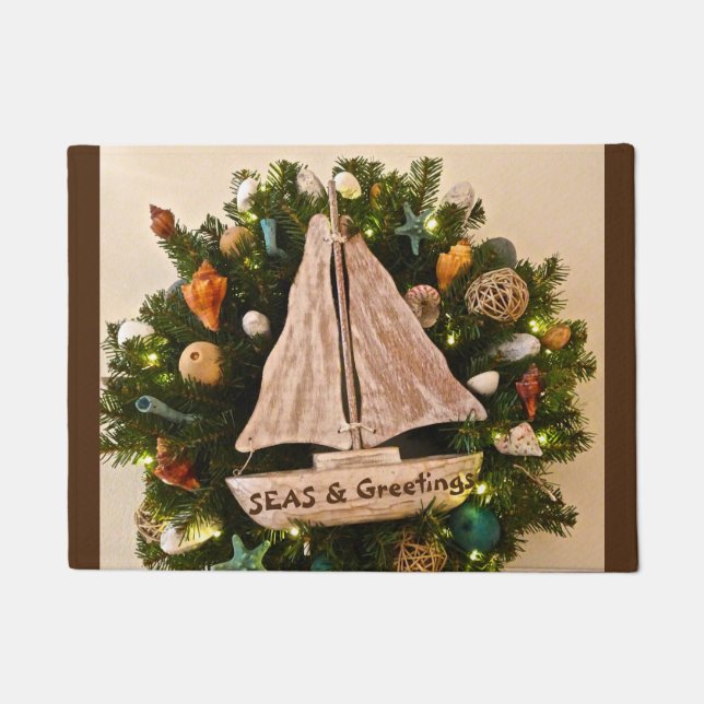 Felpudo Navidades de playa de la costa tropical SEAS y Gre (Anverso)