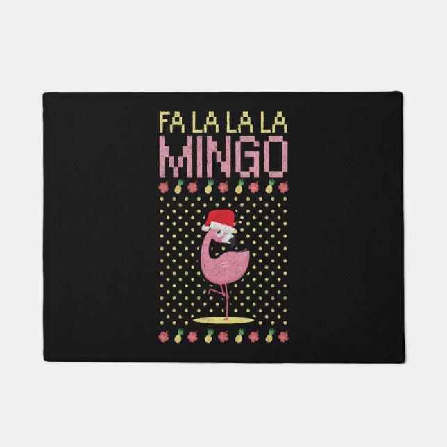 Felpudo Navidades de regalo de pico rosa de flamenco (Anverso)