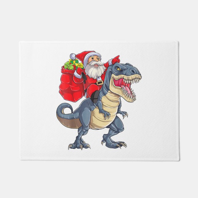 Felpudo Navidades de Santa Riding Dinosaur T rex Boys Men  (Anverso)