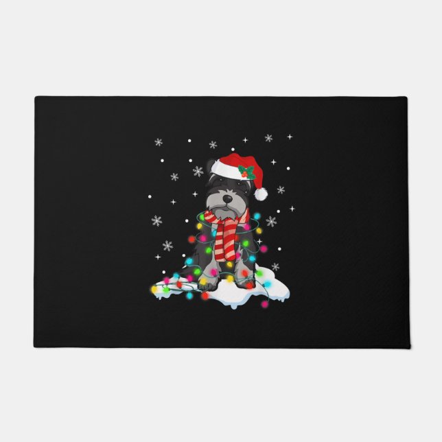Felpudo Navidades De Schnauzer Alumbran Con Santa Hat (Anverso)
