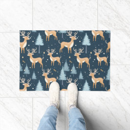 Felpudo Navidades de Snowflake de renos invierno verde mod