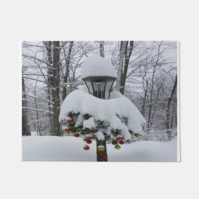 Felpudo Navidades de vacaciones de Winter Woods Snowy Lamp (Anverso)