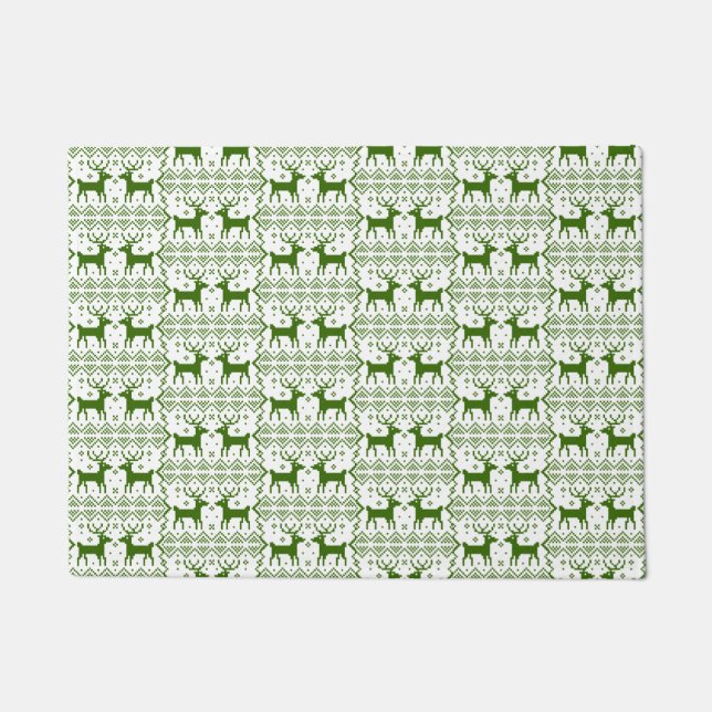 Felpudo Navidades de vacaciones del patrón de reno del tem (Anverso)