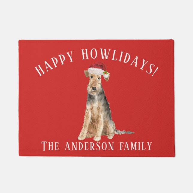 Felpudo Navidades de Welsh Terrier Dog Happy Howlidays (Anverso)