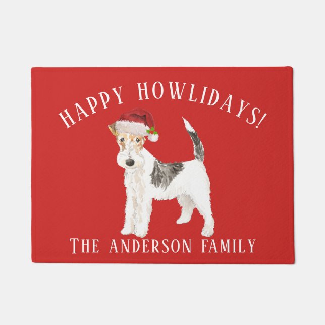 Felpudo Navidades de Wire Haired Fox Terrier Happy Howlida (Anverso)