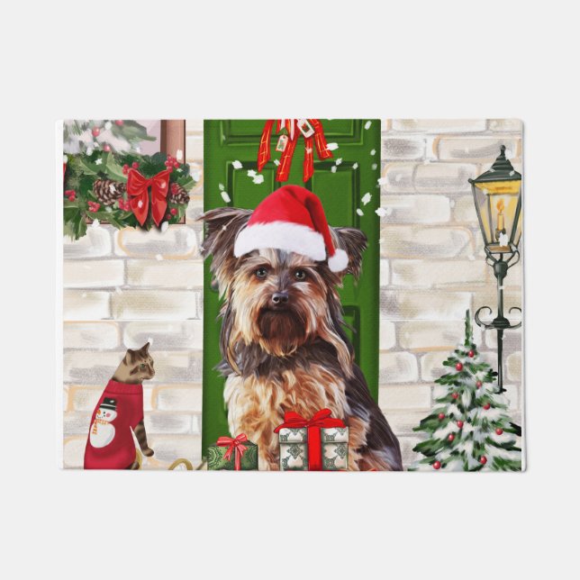 Felpudo Navidades de Yorkie Dog (Anverso)